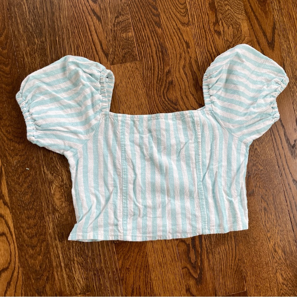 Striped Puff Sleeve Crop Top
